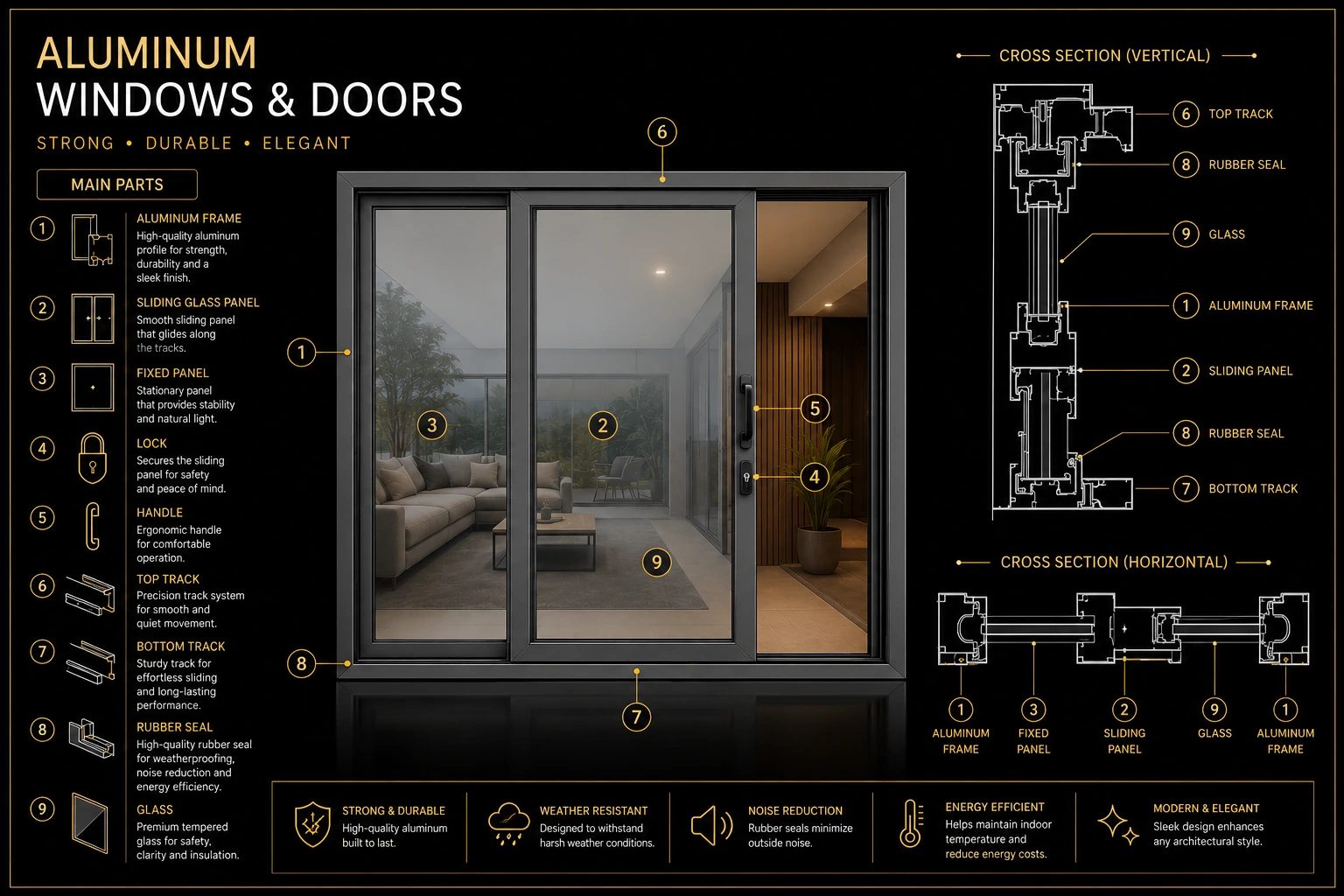 Aluminum windows and doors technical diagram