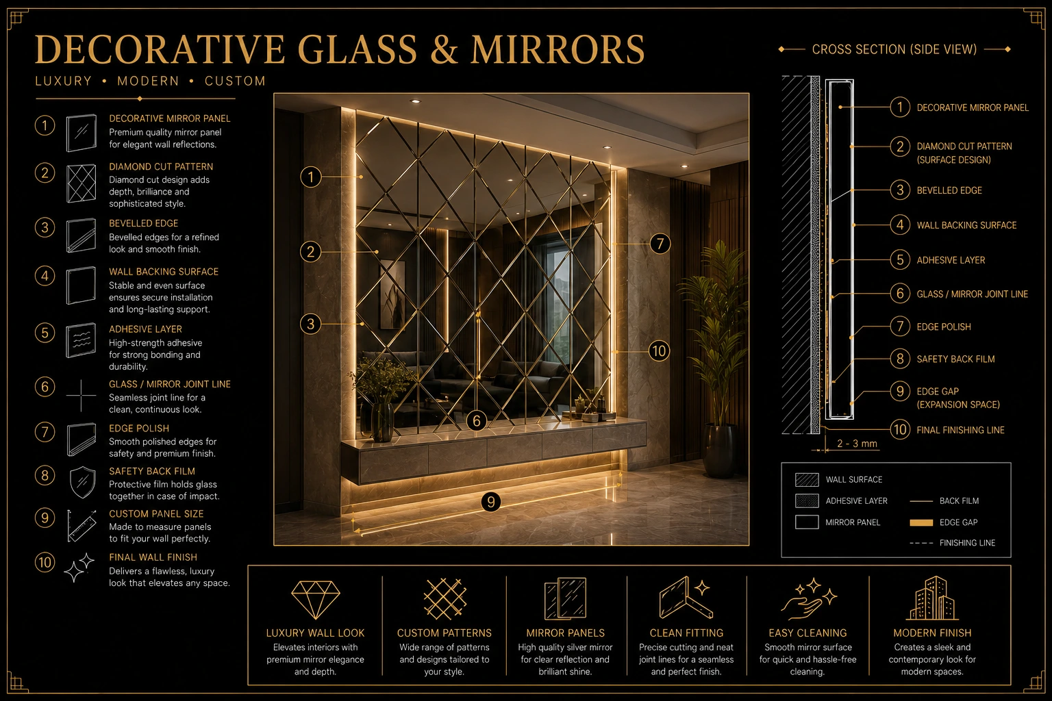 Decorative glass and mirror technical diagram