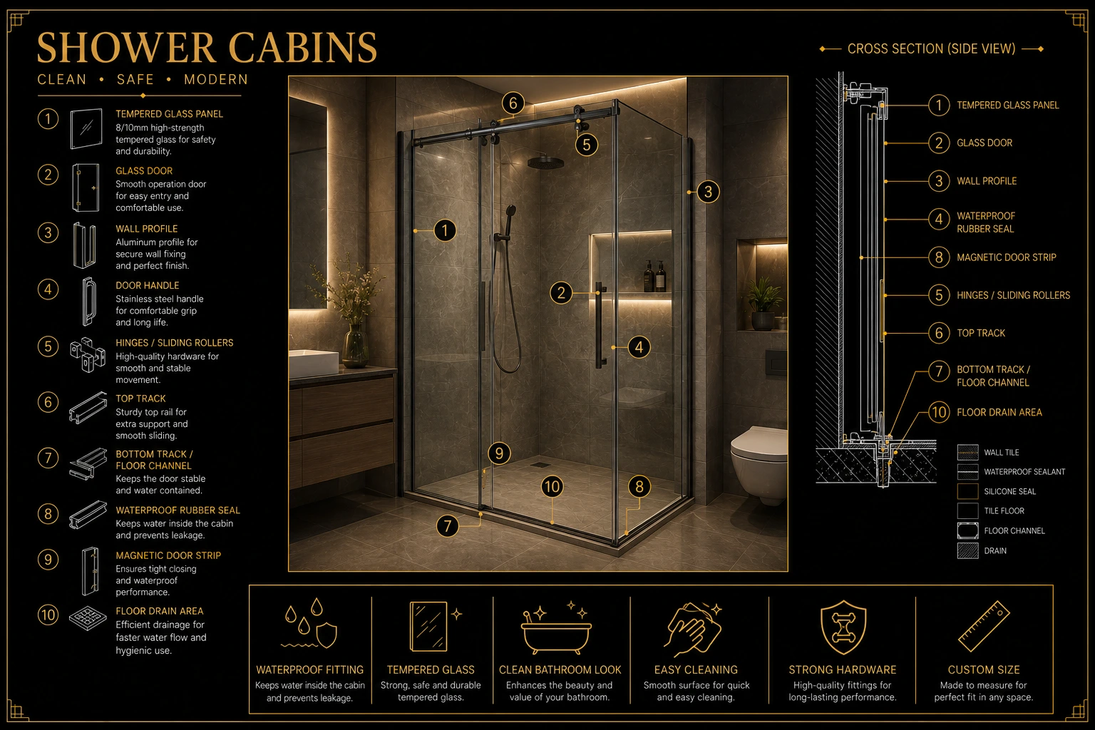 Shower cabin technical diagram